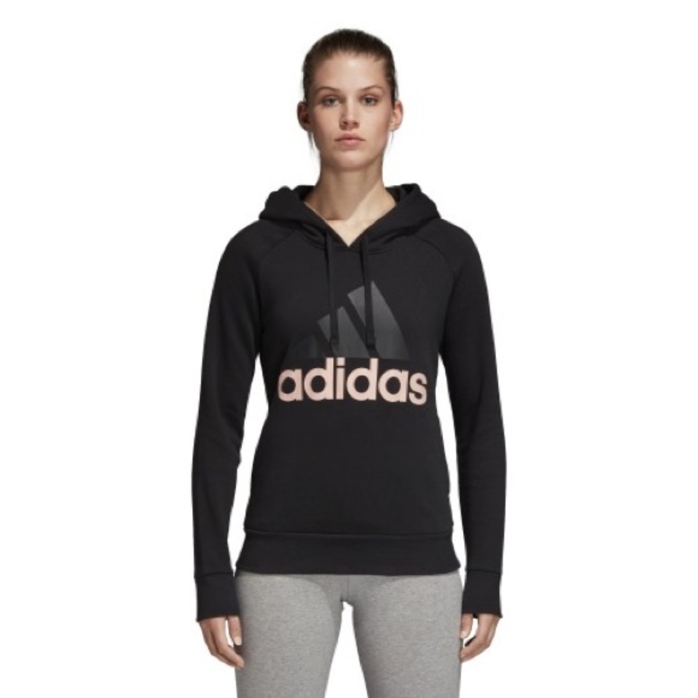 Adidas Women's Black and Pink Logo Hoodie